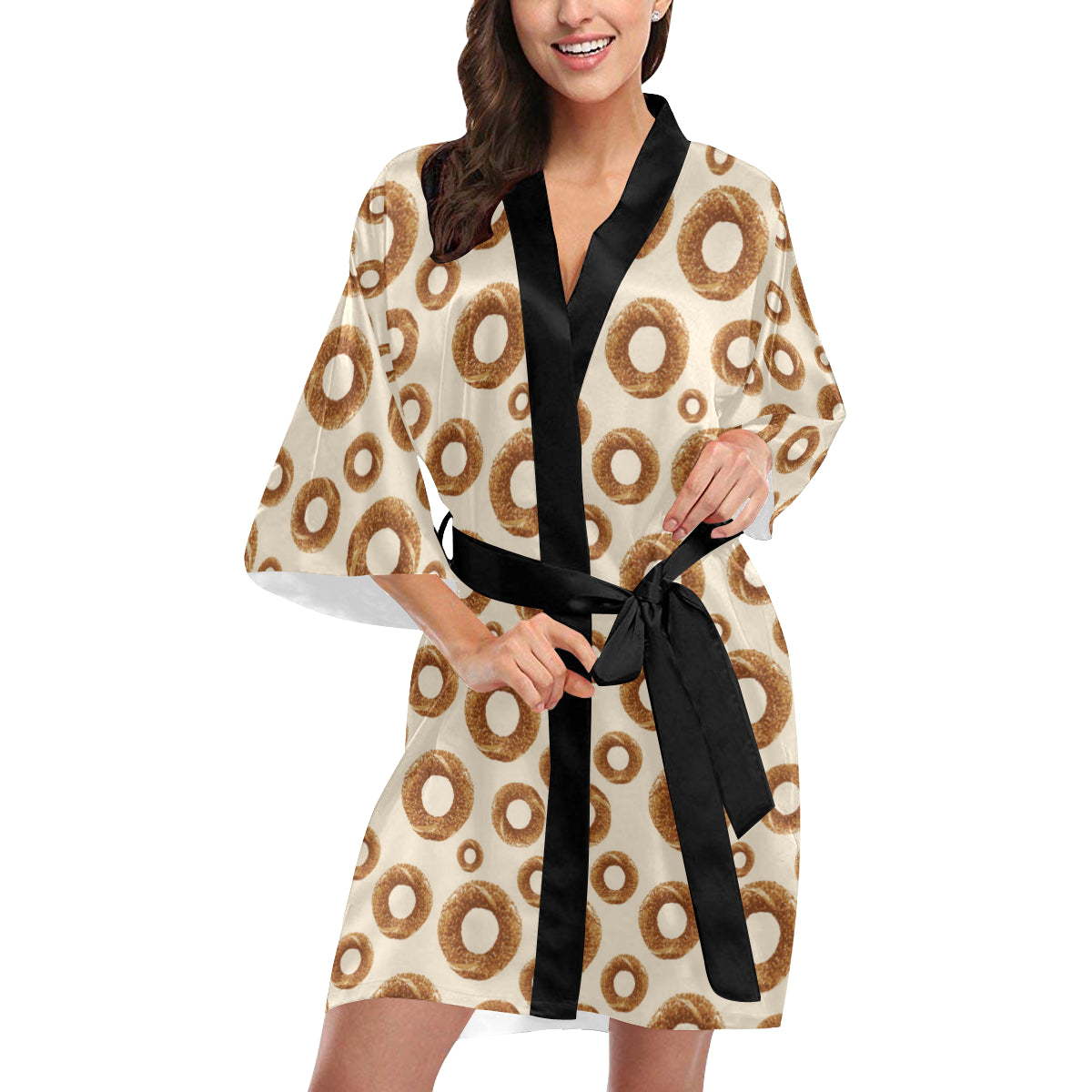 Bagel Pattern Print Design 01 Women's Short Kimono