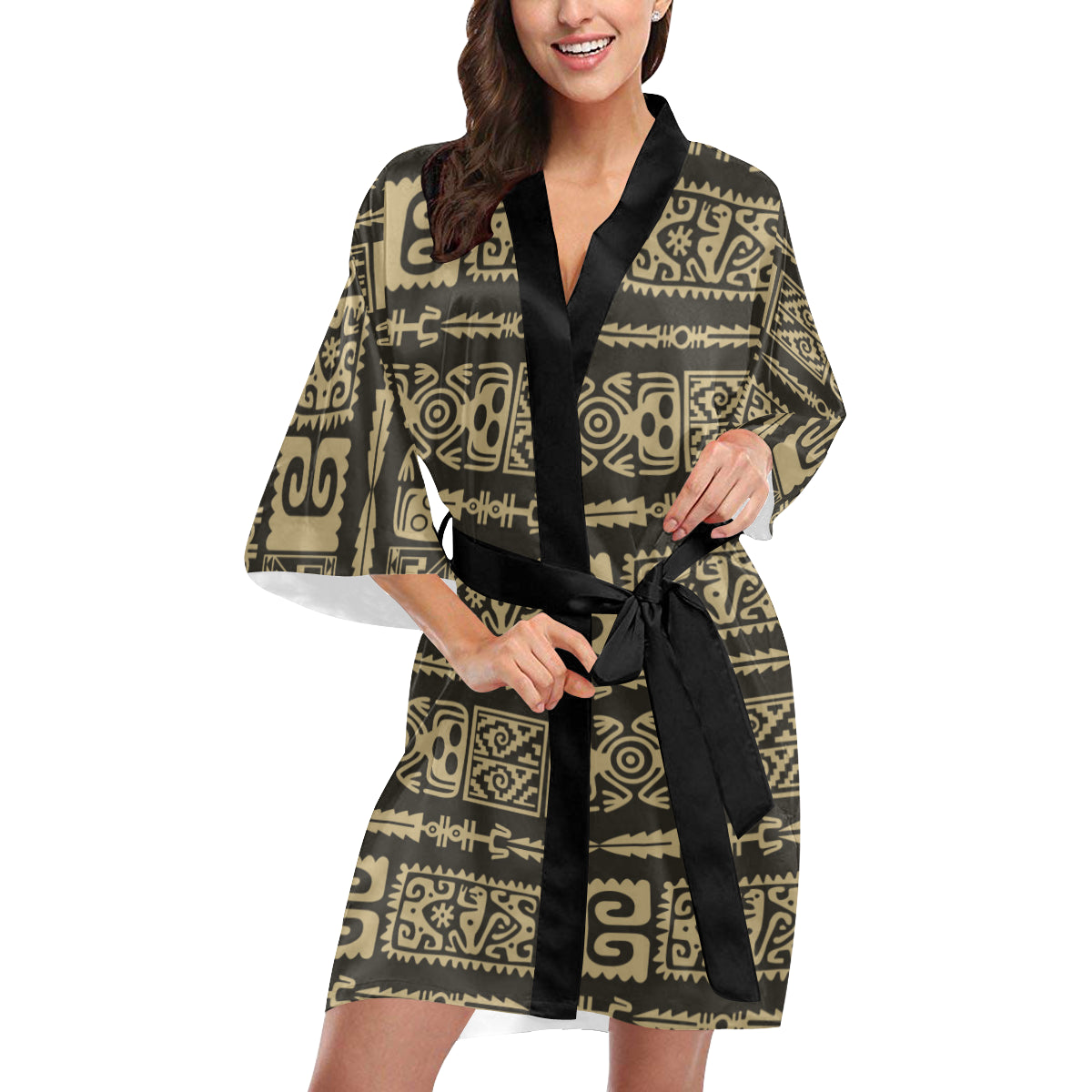 Mayan Pattern Print Design 03 Women's Short Kimono
