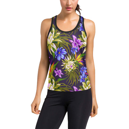 Water Lily Pattern Print Design WL08 Women's Racerback Tank Top
