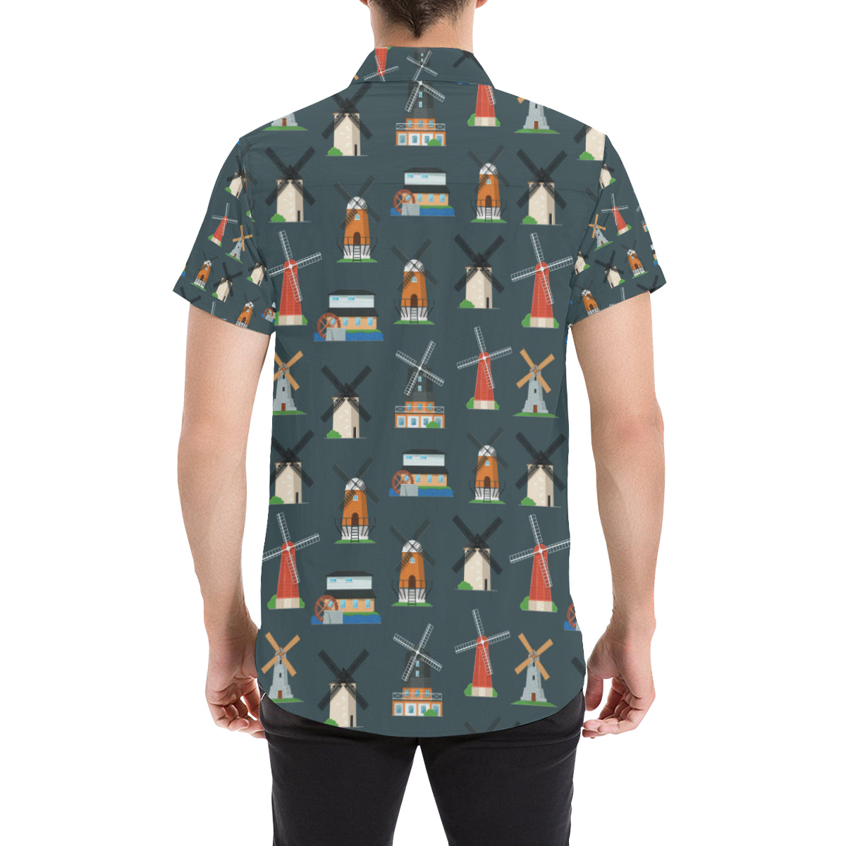 Windmill Pattern Print Design 04 Men's Short Sleeve Button Up Shirt