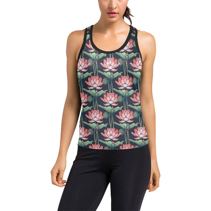 Water Lily Pattern Print Design WL03 Women's Racerback Tank Top