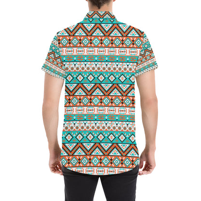 Navajo Style Print Pattern Men's Short Sleeve Button Up Shirt