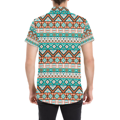 Navajo Style Print Pattern Men's Short Sleeve Button Up Shirt