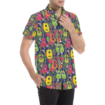 Ukulele Tropical Pattern Print Design 03 Men's Short Sleeve Button Up Shirt