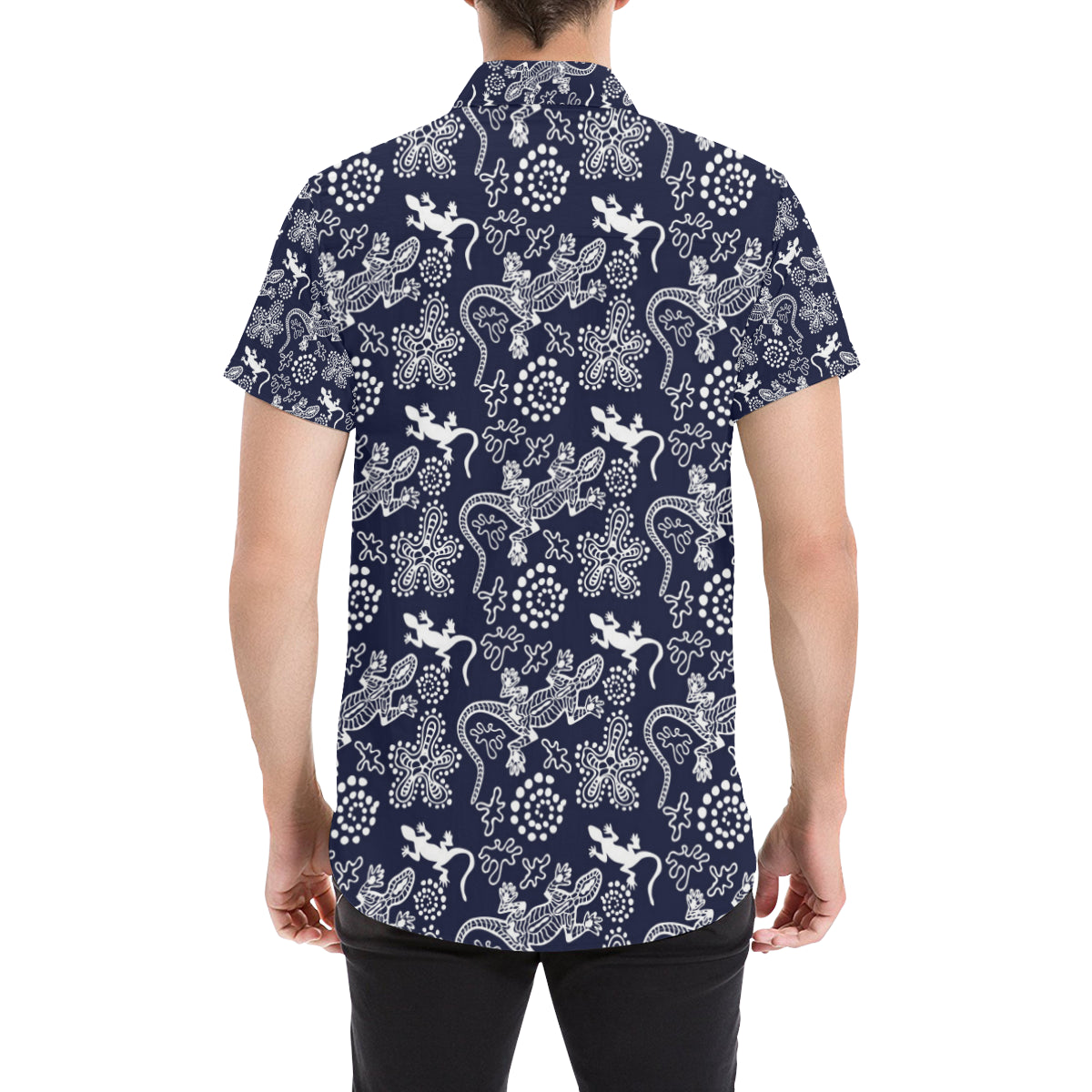 lizard Pattern Print Design 03 Men's Short Sleeve Button Up Shirt