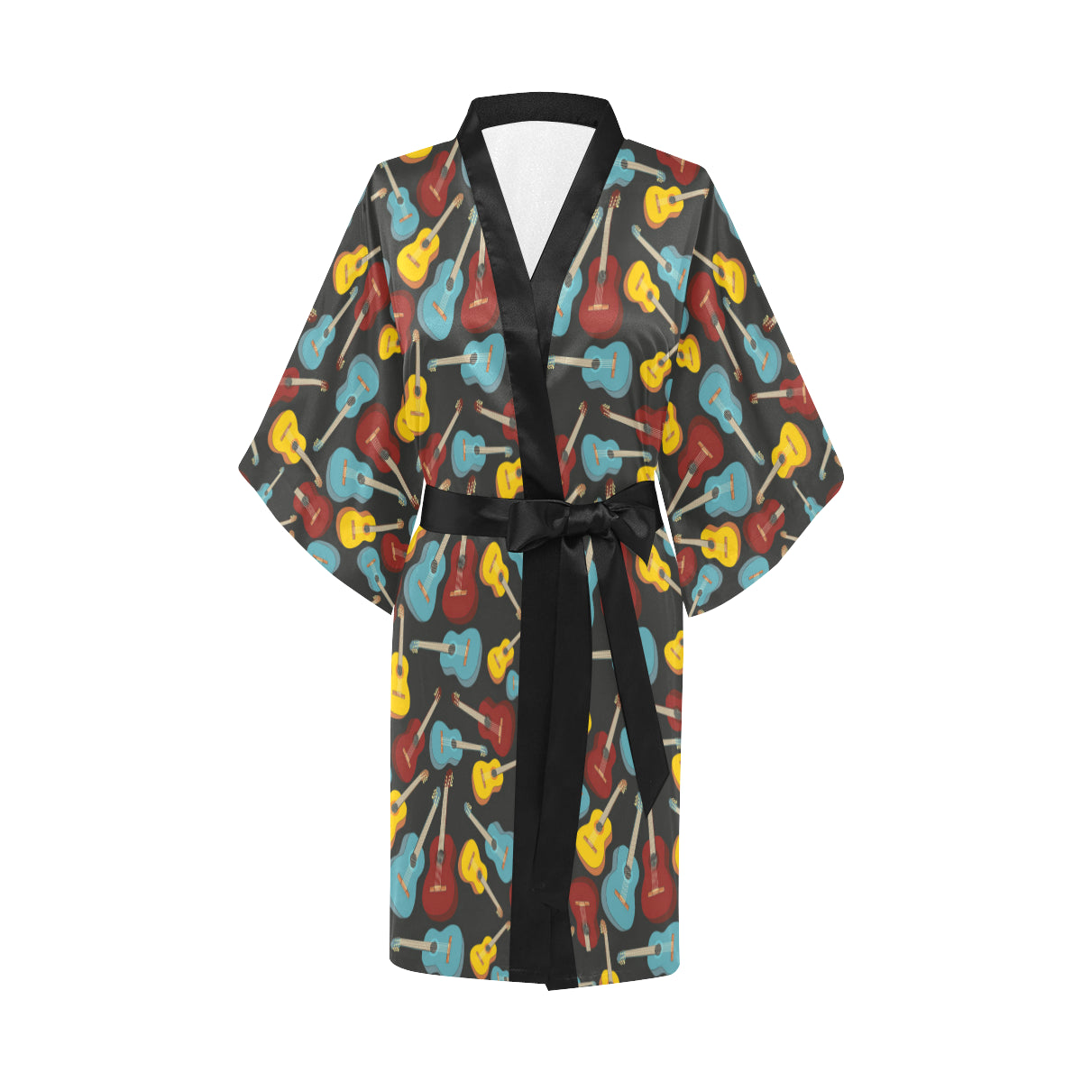 Acoustic Guitar Pattern Print Design 01 Women's Short Kimono