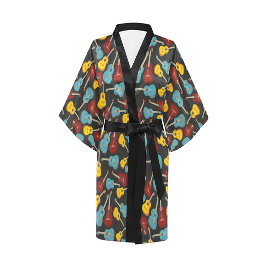 Acoustic Guitar Pattern Print Design 01 Women's Short Kimono