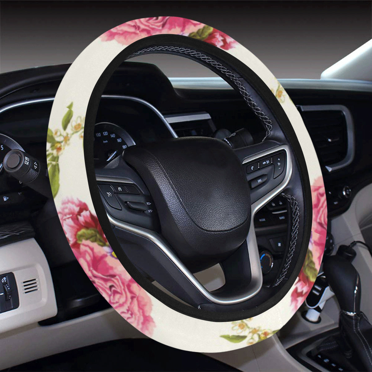 Carnations Pattern Print Design CN02 Steering Wheel Cover with Elastic Edge