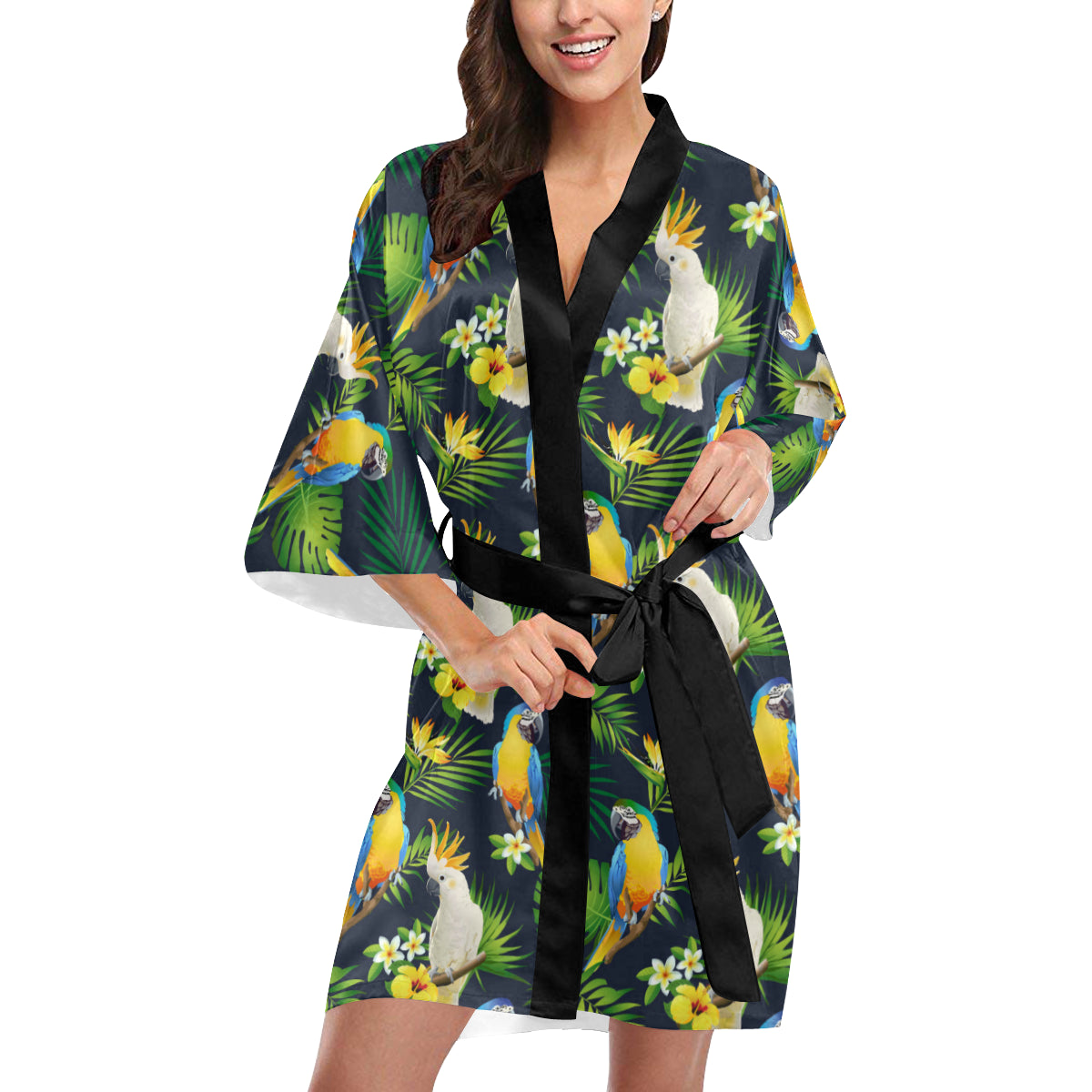 Parrot Pattern Print Design A03 Women's Short Kimono