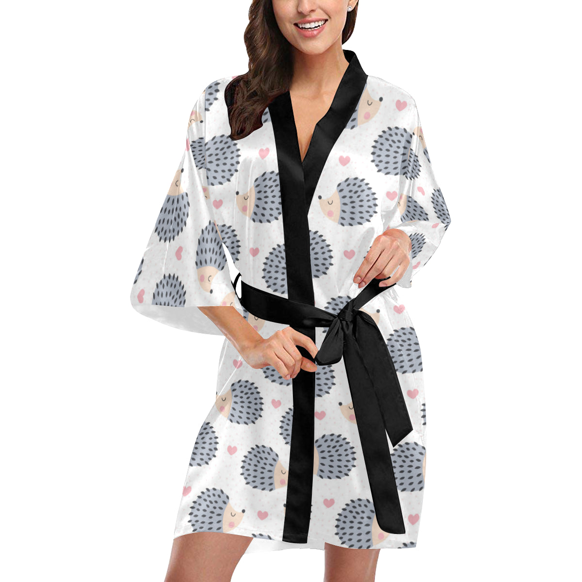 Hedgehog Baby Pattern Print Design 03 Women's Short Kimono