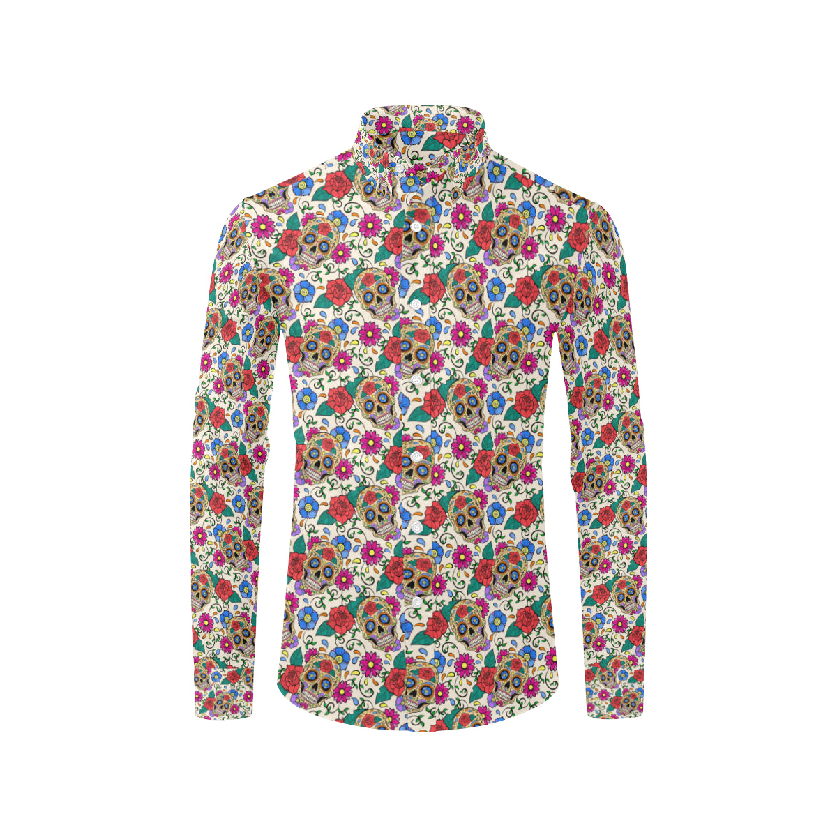 Sugar Skull Colorful Themed Print Men's Long Sleeve Shirt