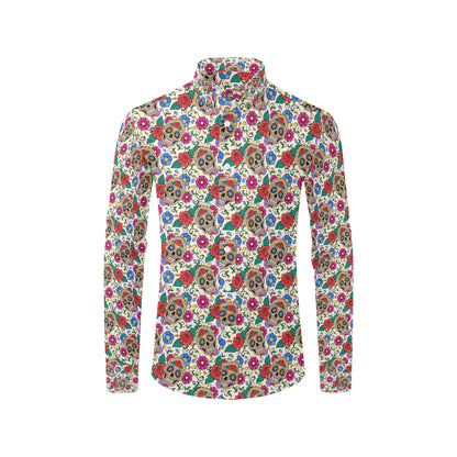 Sugar Skull Colorful Themed Print Men's Long Sleeve Shirt