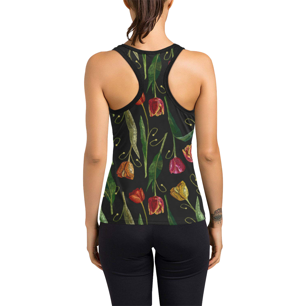 Tulip Embroidered Pattern Print Design TP01 Women's Racerback Tank Top