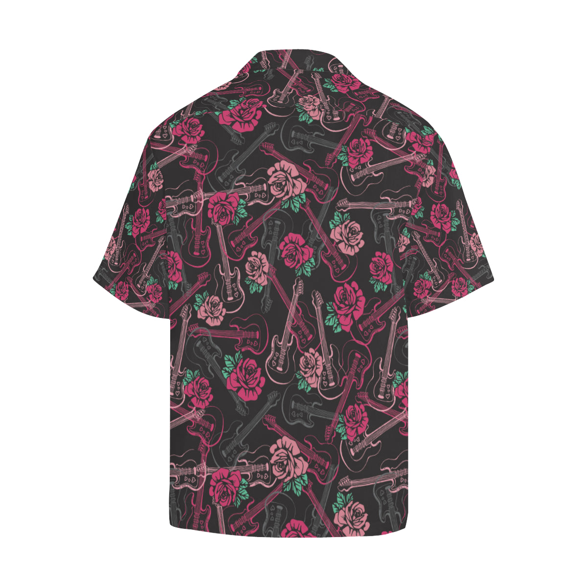 Bass Guitar Pink Rose Pattern Print Design 01 Men's Hawaiian Shirt