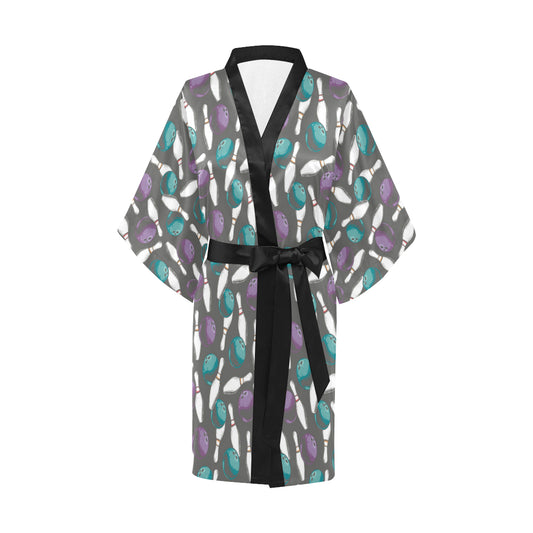 Bowling Pattern Print Design 03 Women's Short Kimono
