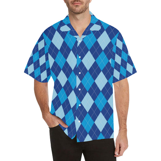 Argyle Blue Pattern Print Design 02 Men's Hawaiian Shirt