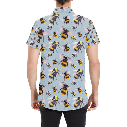 Bee Pattern Print Design BEE08 Men's Short Sleeve Button Up Shirt