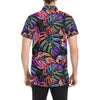 Neon Color Tropical Palm Leaves Men's Short Sleeve Button Up Shirt