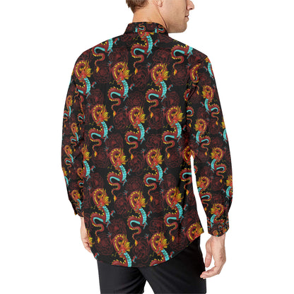 Chinese Dragons and Peonies Design Men's Long Sleeve Shirt