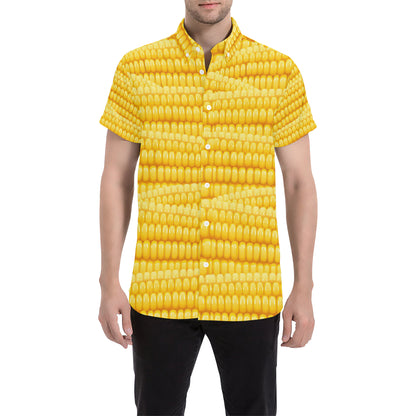 Agricultural Corn cob Pattern Men's Short Sleeve Button Up Shirt