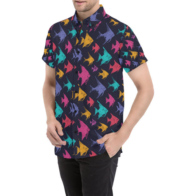 Angelfish Colorful Pattern Print Design 03 Men's Short Sleeve Button Up Shirt