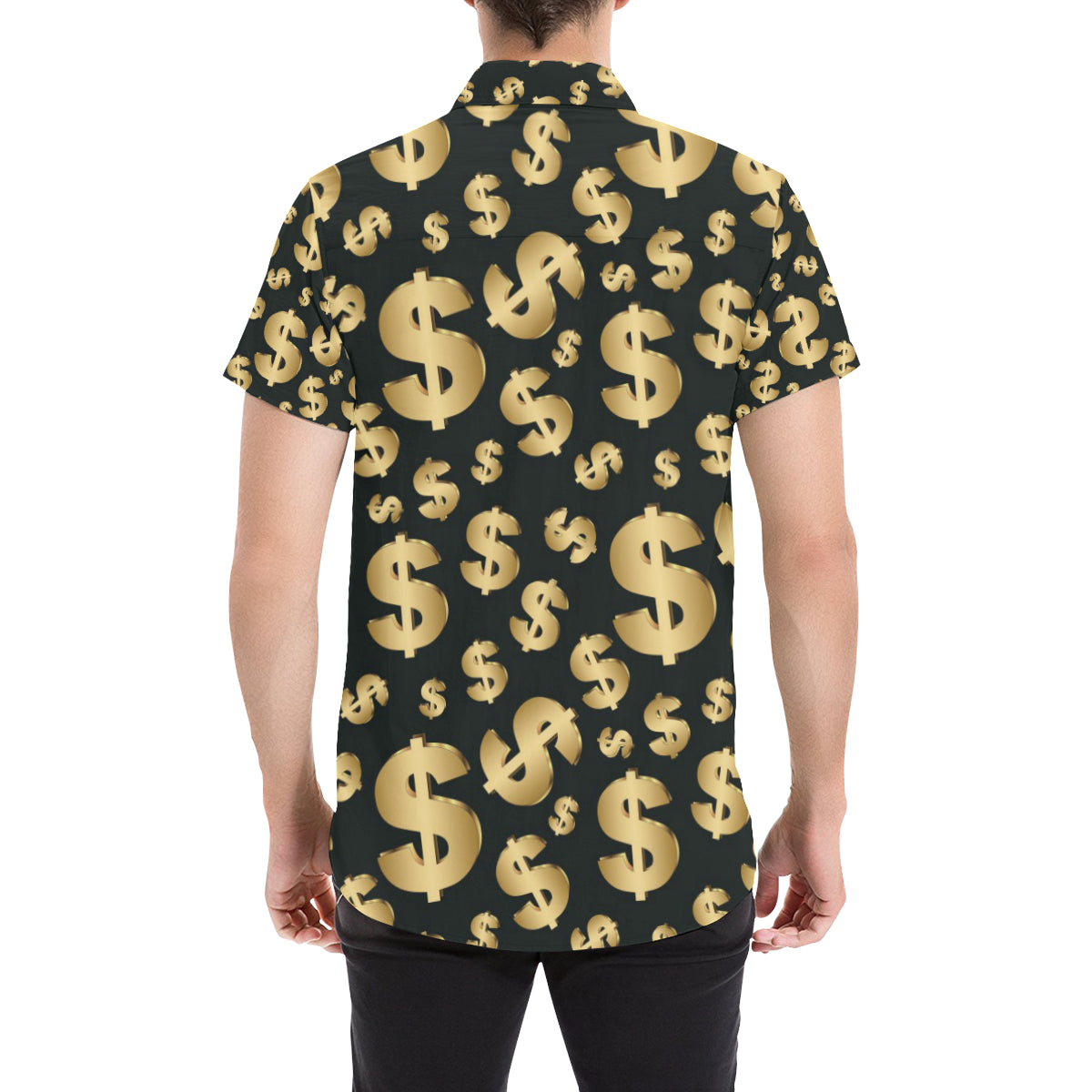 Dollar Pattern Print Design DO04 Men's Short Sleeve Button Up Shirt