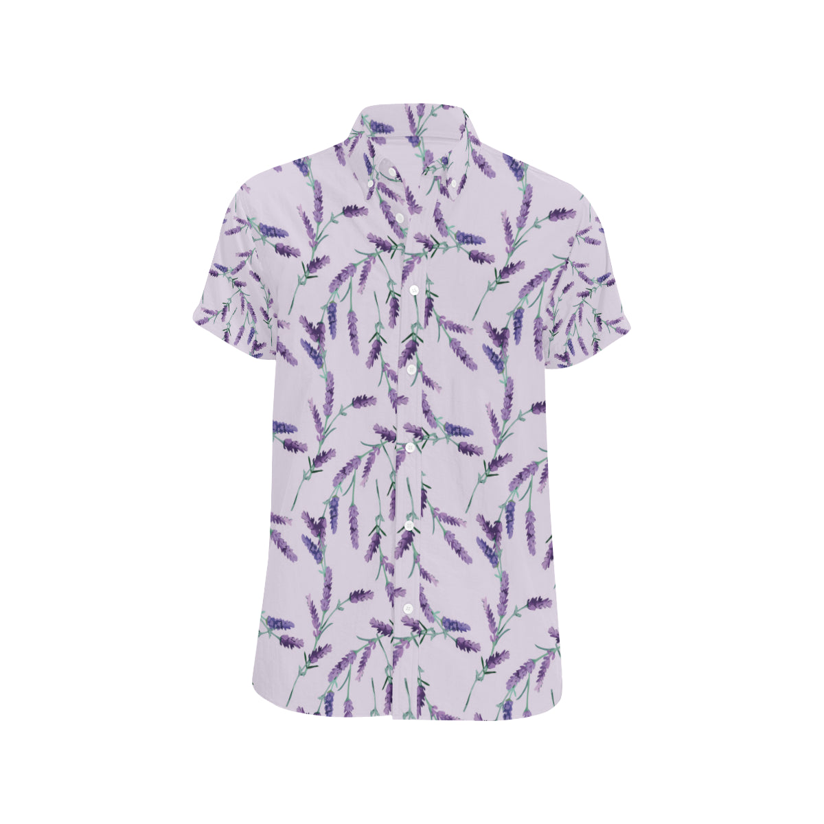 Lavender Pattern Print Design 02 Men's Short Sleeve Button Up Shirt