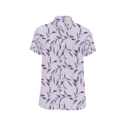 Lavender Pattern Print Design 02 Men's Short Sleeve Button Up Shirt