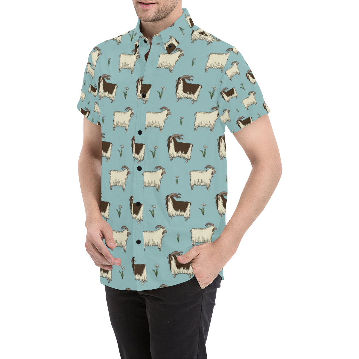 Goat Pattern Print Design 02 Men's Short Sleeve Button Up Shirt
