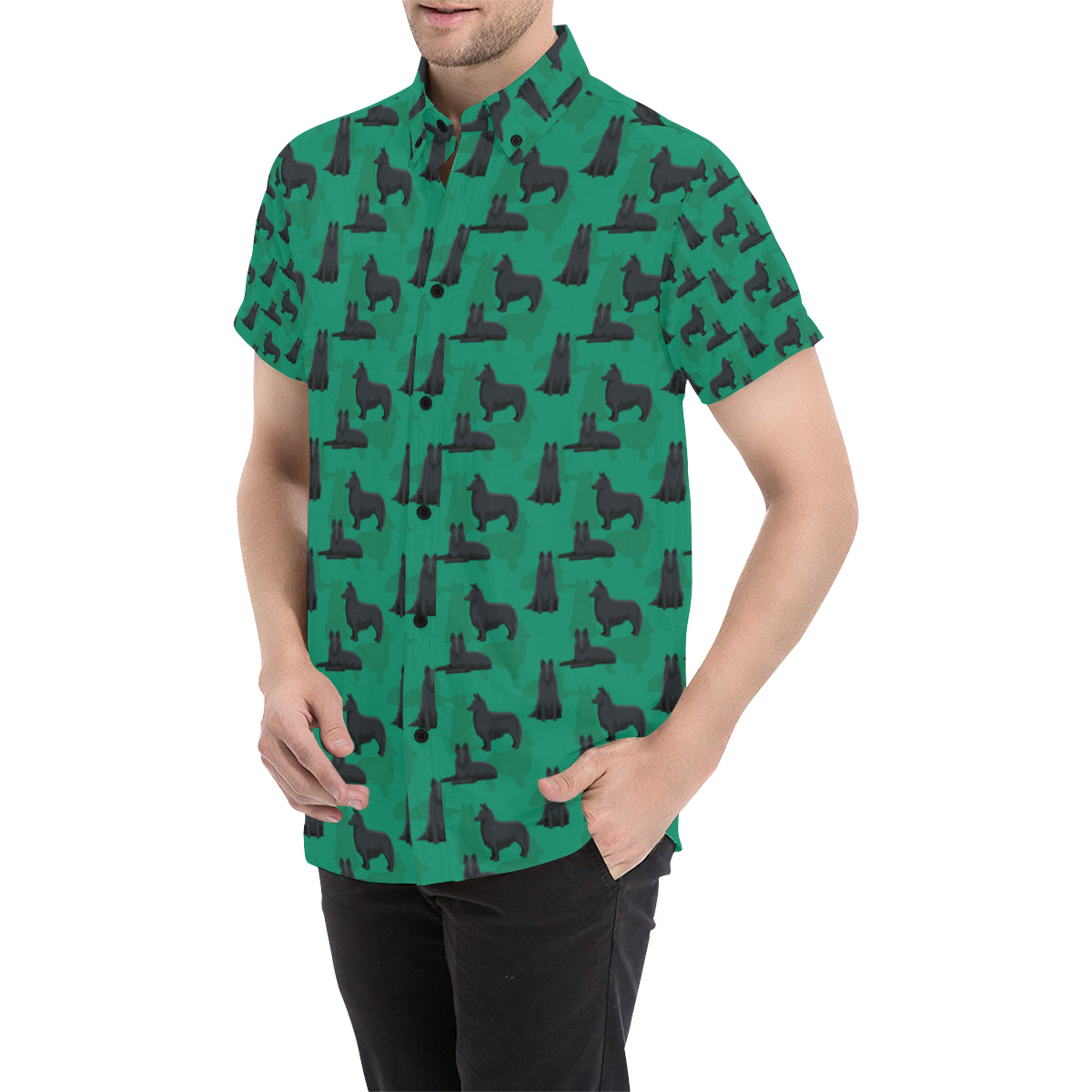Belgian Sheepdog Pattern Print Design 01 Men's Short Sleeve Button Up Shirt