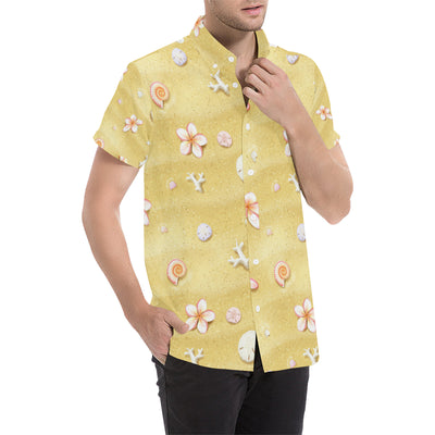 Beach Theme Print Men's Short Sleeve Button Up Shirt