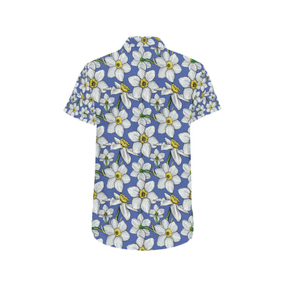 Daffodils Pattern Print Design DF08 Men's Short Sleeve Button Up Shirt