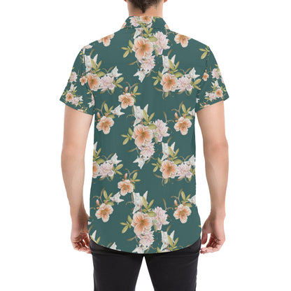 Iris Pattern Print Design IR01 Men's Short Sleeve Button Up Shirt