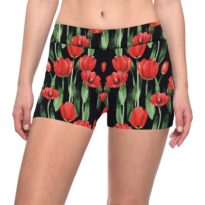 Tulip Red Pattern Print Design TP03 Yoga Shorts