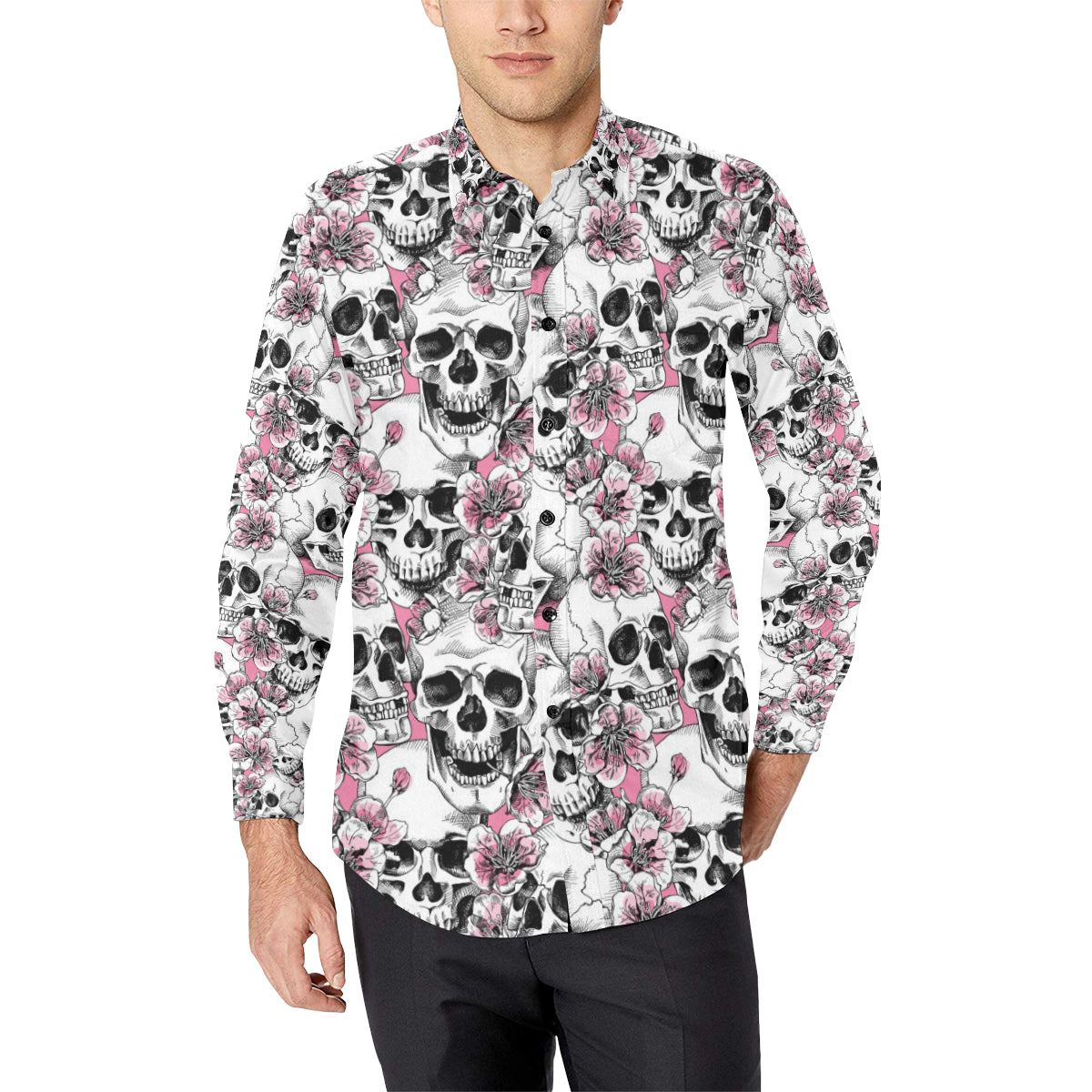 Cherry Blossom Pattern Print Design CB03 Men's Long Sleeve Shirt