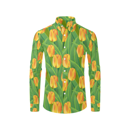 Tulip Orange Pattern Print Design TP07 Men's Long Sleeve Shirt