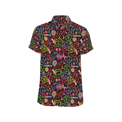 Peace Sign Colorful Design Print Men's Short Sleeve Button Up Shirt