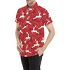 Reindeer Red Pattern Print Design 01 Men's Short Sleeve Button Up Shirt