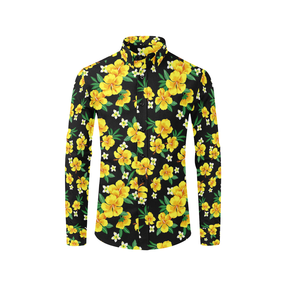 Yellow Hibiscus Pattern Print Design HB08 Men's Long Sleeve Shirt