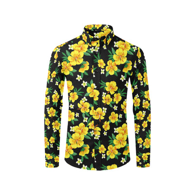 Yellow Hibiscus Pattern Print Design HB08 Men's Long Sleeve Shirt