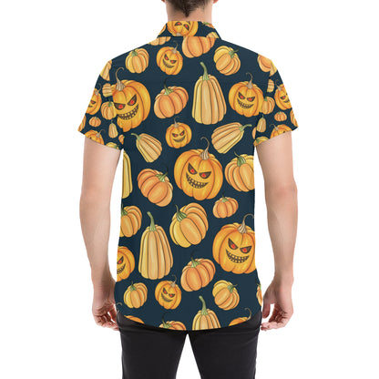 Pumpkin Halloween Pattern Print Design A04 Men's Short Sleeve Button Up Shirt