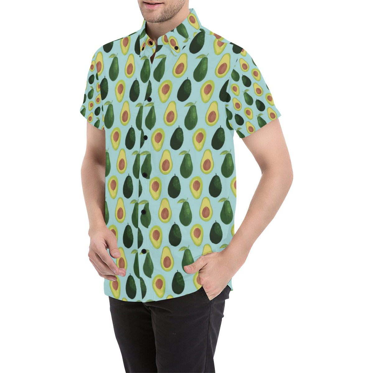 Avocado Pattern Print Design 04 Men's Short Sleeve Button Up Shirt