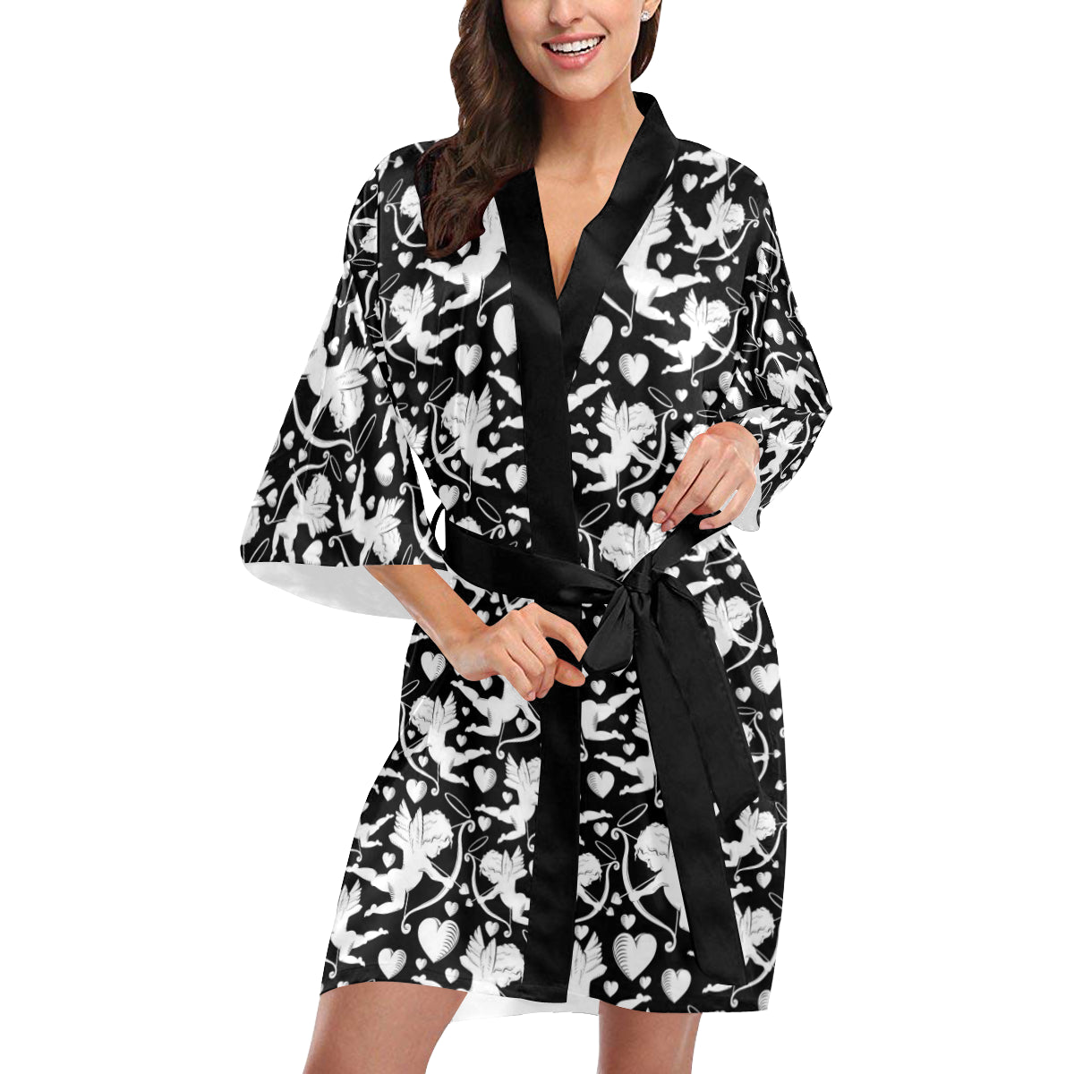 Cupid Pattern Print Design 04 Women's Short Kimono