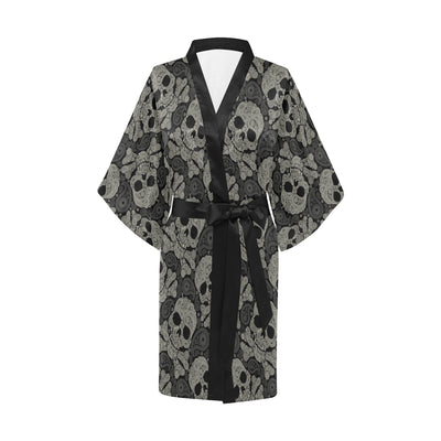 Paisley Skull Pattern Print Design A01 Women's Short Kimono