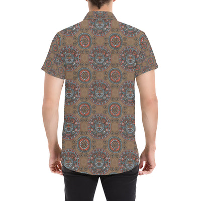 Calendar Aztec Pattern Print Design 03 Men's Short Sleeve Button Up Shirt