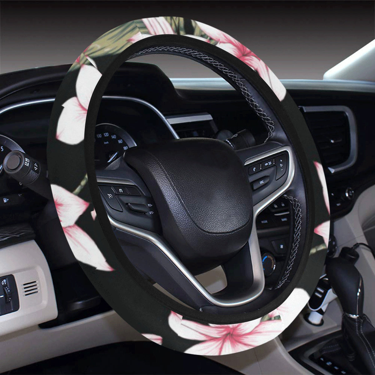 Plumeria Pattern Print Design PM021 Steering Wheel Cover with Elastic Edge