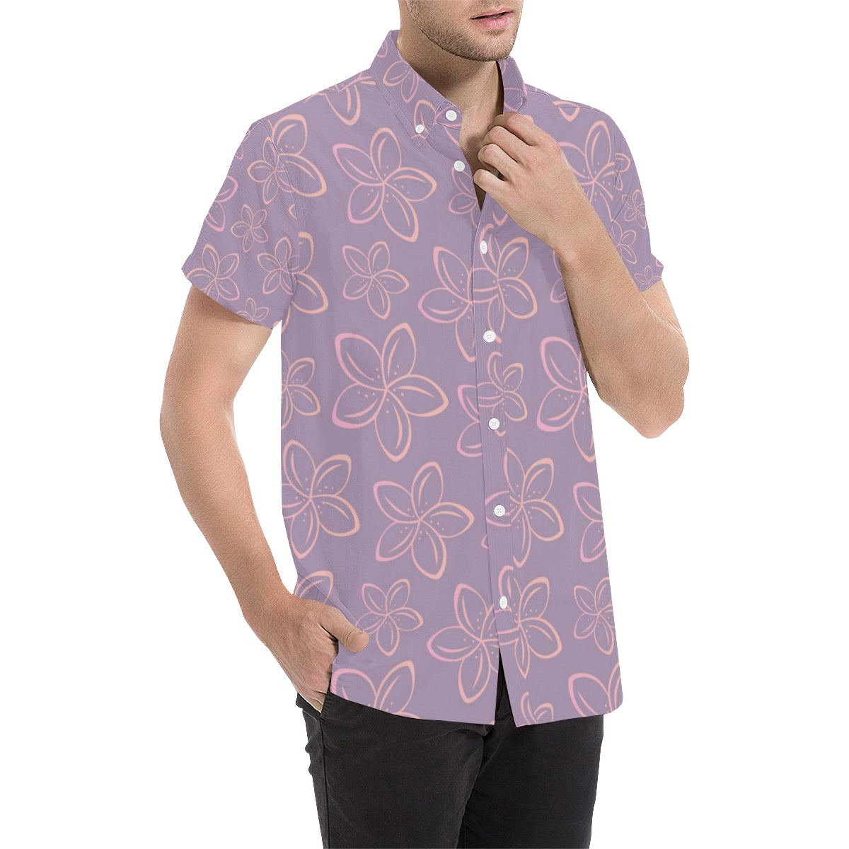 Plumeria Pattern Print Design A01 Men's Short Sleeve Button Up Shirt