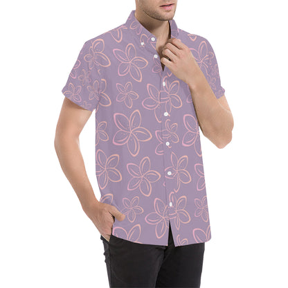 Plumeria Pattern Print Design A01 Men's Short Sleeve Button Up Shirt