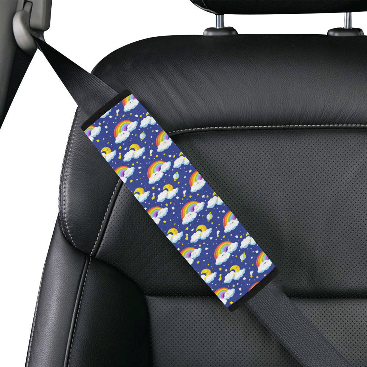 Rainbow Space Design Print Car Seat Belt Cover
