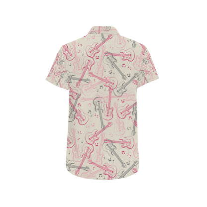Bass Guitar Pattern Print Design 02 Men's Short Sleeve Button Up Shirt